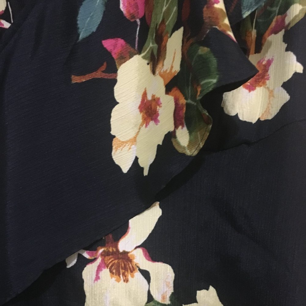 RACHEL Rachel Roy Dress Floral Ruffled Wrapped Midi Pocket Lined Black Size 2X - Picture 9 of 10